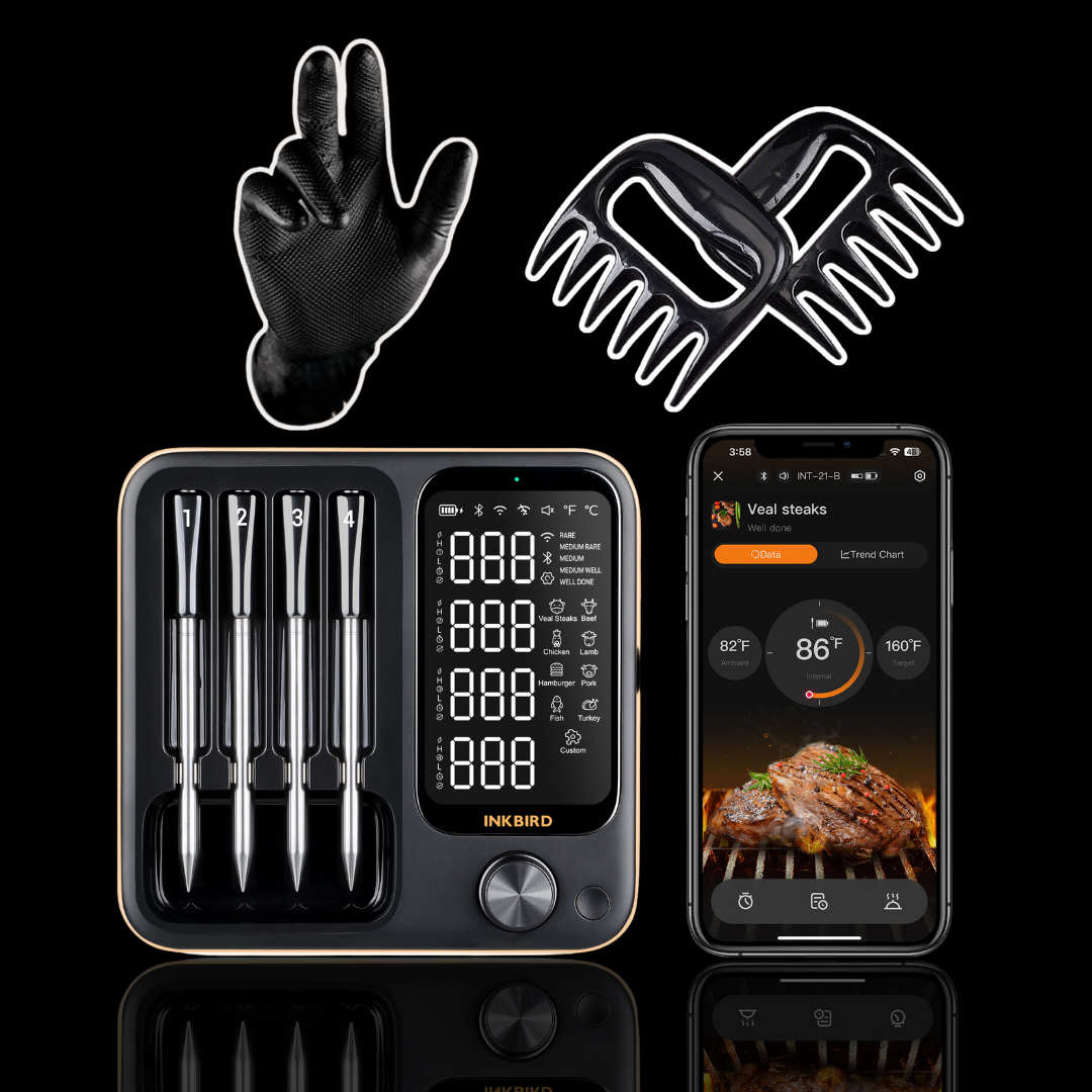'QUAD PRO' 4 Probe Wireless Bluetooth® Meat Thermometer & Repeater Block - Free Claws & Gloves